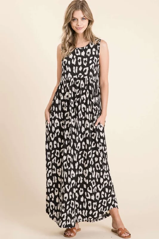 Leopard Maxi Dress with Pockets Casual Maxi Dress with Pockets