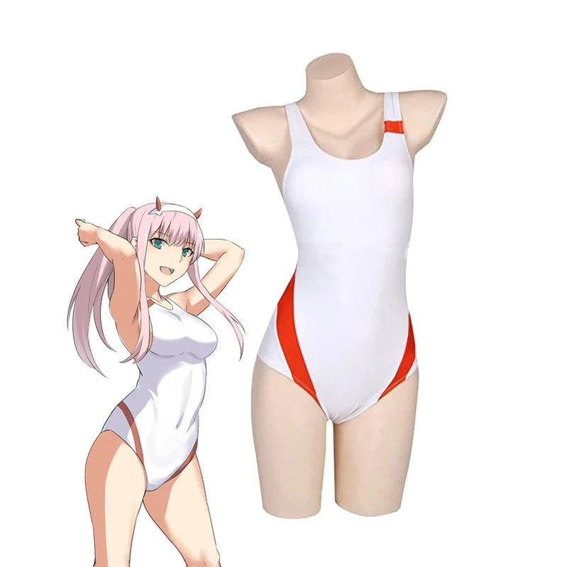 DARLING in the FRANXX 02 Zero Two Swimsuit Jumpsuit Cosplay Costumes Plunge Back Swimsuit