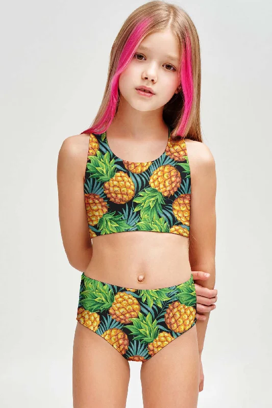 Endless Summer Claire Green Two-Piece Swimsuit Sporty Swim Set - Girls Tropical Print Bikini