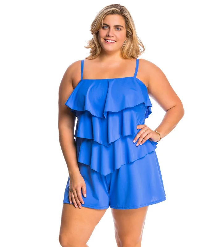 Fit4U Swimwear Plus Size Solid Tiered Swim Romper Capri Sporty Swimwear Bottoms