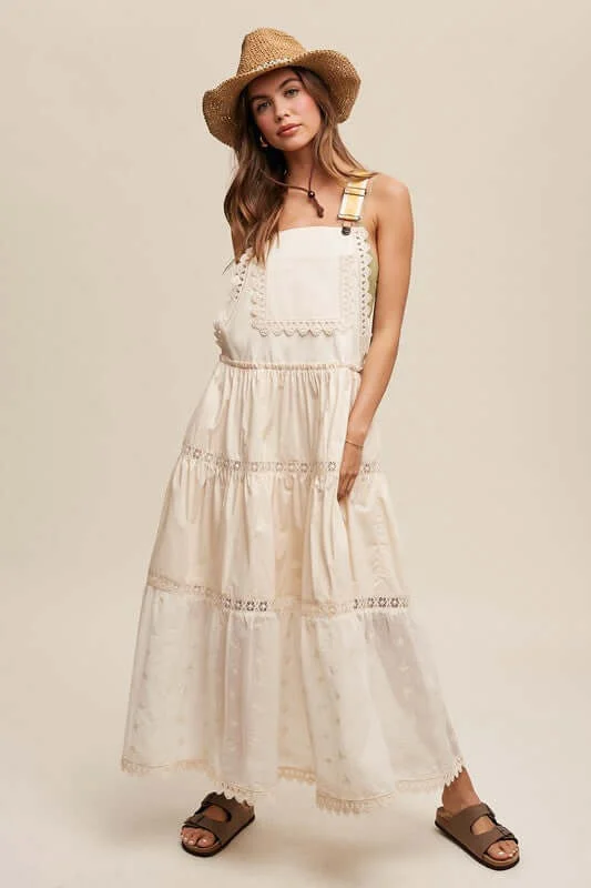 Laced and Tiered Overall Maxi Dress Fashionable High-Waist Maxi Dress