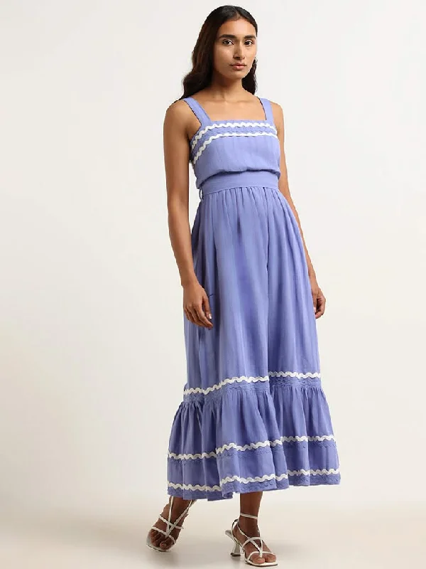 LOV Lavender Cotton Strappy Maxi Dress Trendy Maxi Dress with Lace