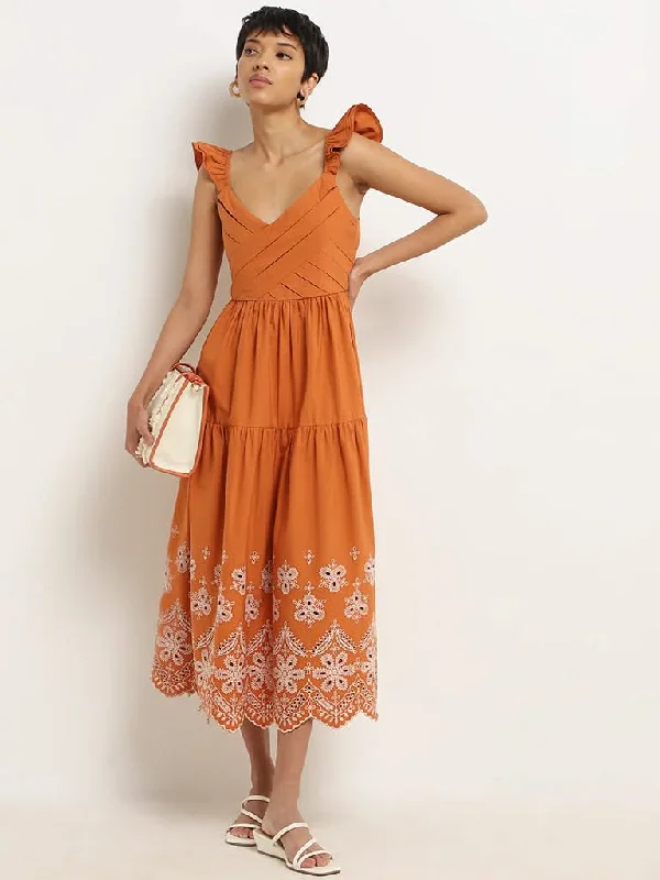 LOV Rust Cotton Tiered Maxi Dress Trendy Maxi Dress with Bow