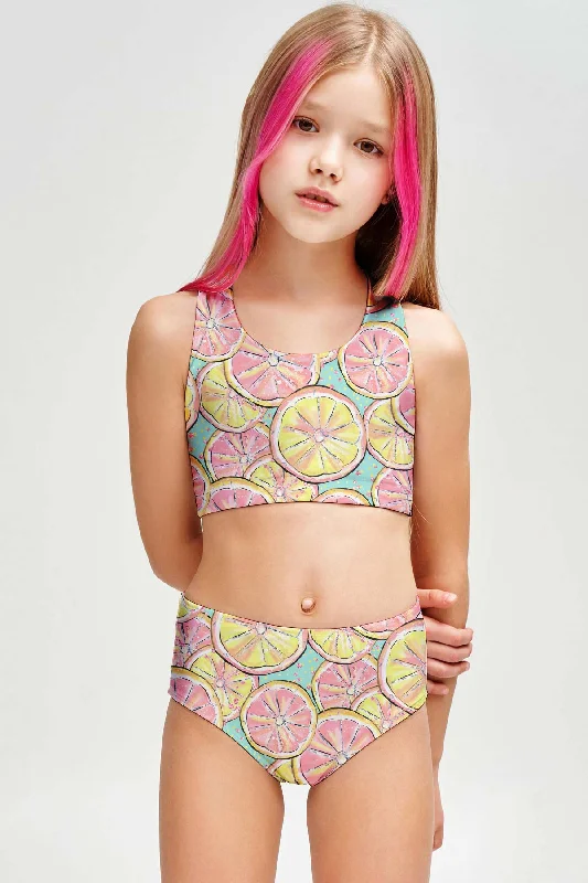 Marmalade Claire Lemon Print Two-Piece Swimsuit Sporty Swim Set - Girls Classic Swimsuit Design