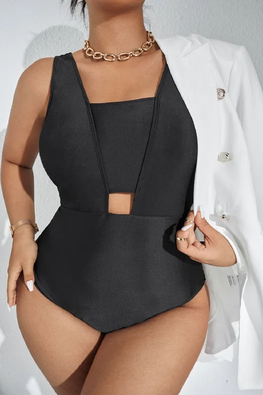 Plus Size Cutout Sleeveless One-Piece Swimsuit Elegant Ruffled Bikini