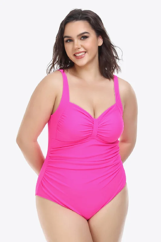 Plus Size Sleeveless Plunge One-Piece Swimsuit Casual Swim Dress