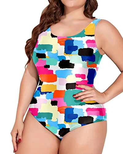 Slimming Plus Size U Neck Ruched Tummy Control One Piece Swimsuit-Aqua Plus-Size Bikini Set