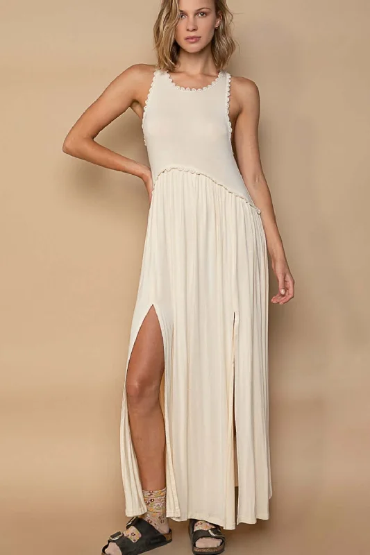 Sleeveless Back Zipper Front Slit Maxi Dress Elegant Maxi Dress with Ruffles