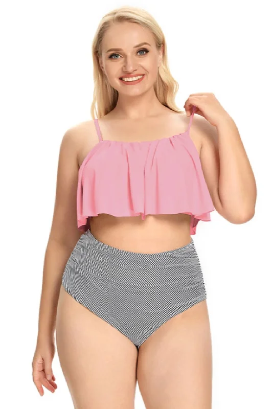 Ruffle High Waisted Ruched Plus Size Two Piece Swimsuits Retro-Inspired Bikini Set