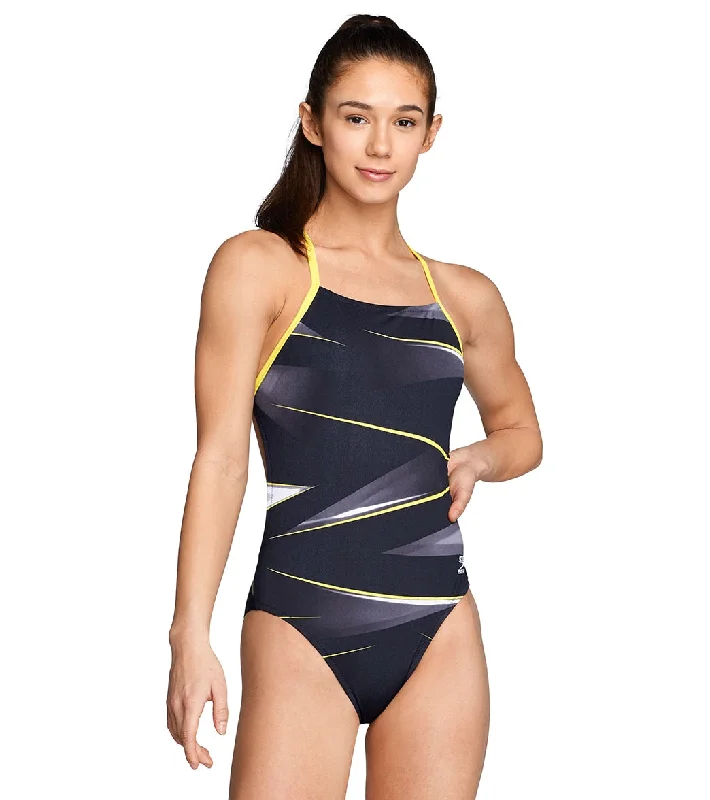 Speedo Women's Infinite Pulse Open Back One Piece Swimsuit Speedo Yellow Tropical Print Bikini