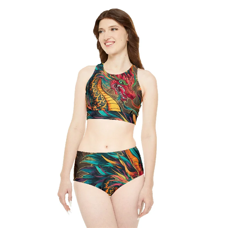 Two-piece Swimsuit  - Fire Dragon Elegant Ruffle Swimsuit