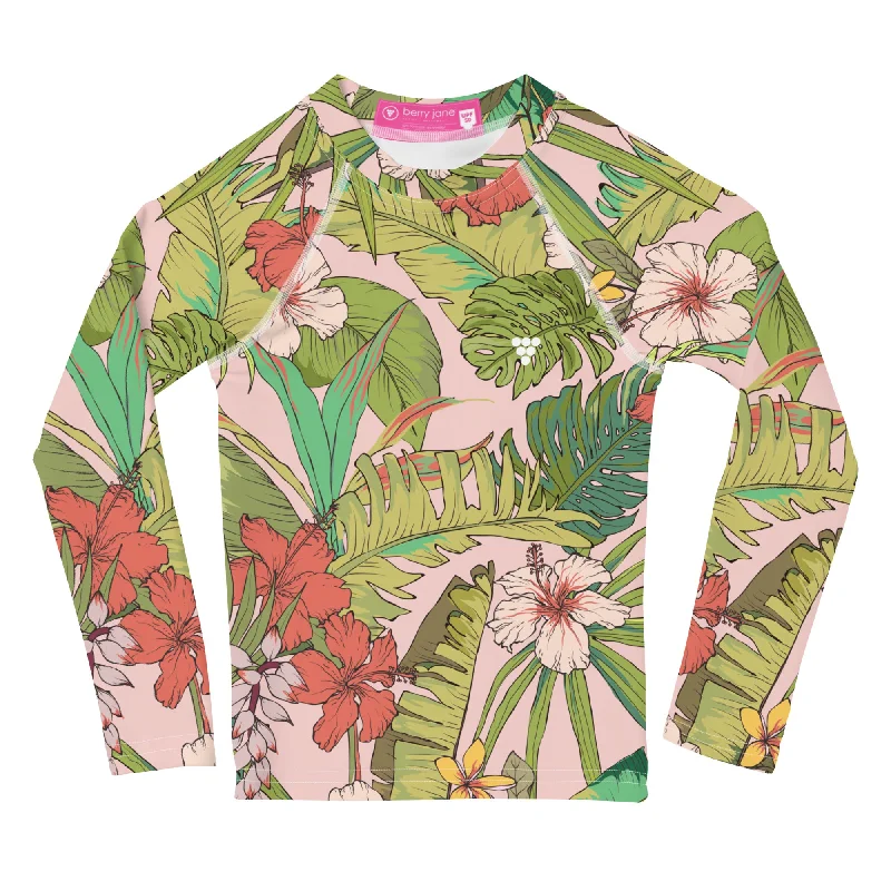 Toddler Girls (2T-7) UPF 50+ Rash Guard Swim Shirt, Vintage Tropical Floral Bold Color Swimsuit