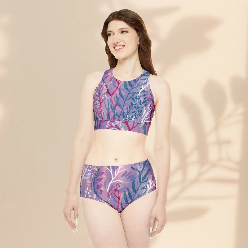 Two-piece Swimsuit - Purple Seaweed Minimalist One-Piece