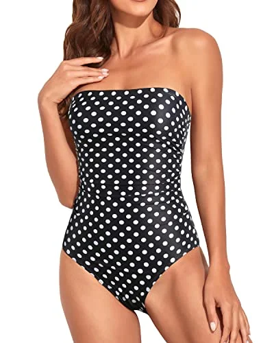 Women Tummy Control One Piece Swimsuits Strapless Bandeau Bathing Suits Vintage Swimwear Look