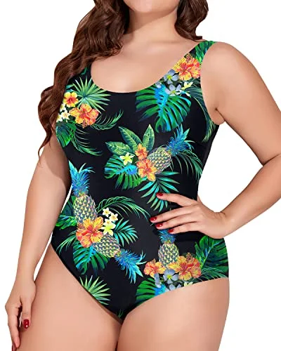 Crisscross Straps One Piece Swimsuit For Women Plus Size Sporty Swimwear-Black Pineapple Trendy Swimsuit Bottoms