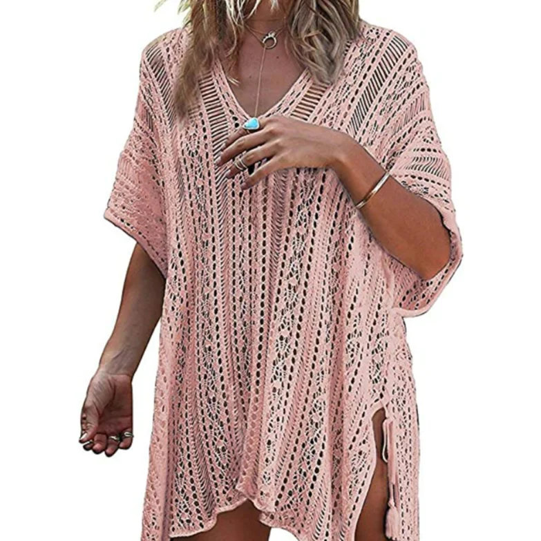 Women's Summer Swimsuit Bikini 100% Synthetic Drawstring closure V neck Beach Swimwear Cover up Comfortable Swim Dress