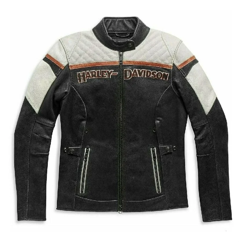 98008-21vw Harley WOMEN'S H-D TRIPLE VENT MISS ENTHUSIAST  II LEATHER RIDING JACKET Fitted Jacket Loose Jacket Oversized Jacket