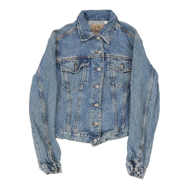 French Connection Cropped Denim Jacket - XS Blue Cotton Denim Fabric Leather Fabric Suede Fabric