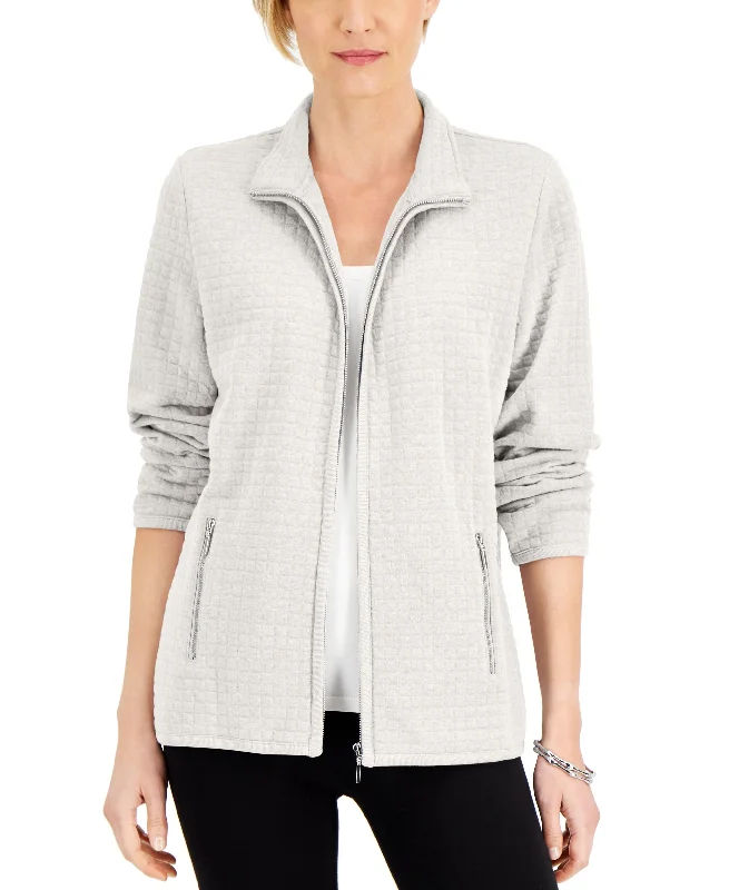 Karen Scott Quilted Fleece Jacket Hoodie Zip-Up Jacket Button-Up Jacket