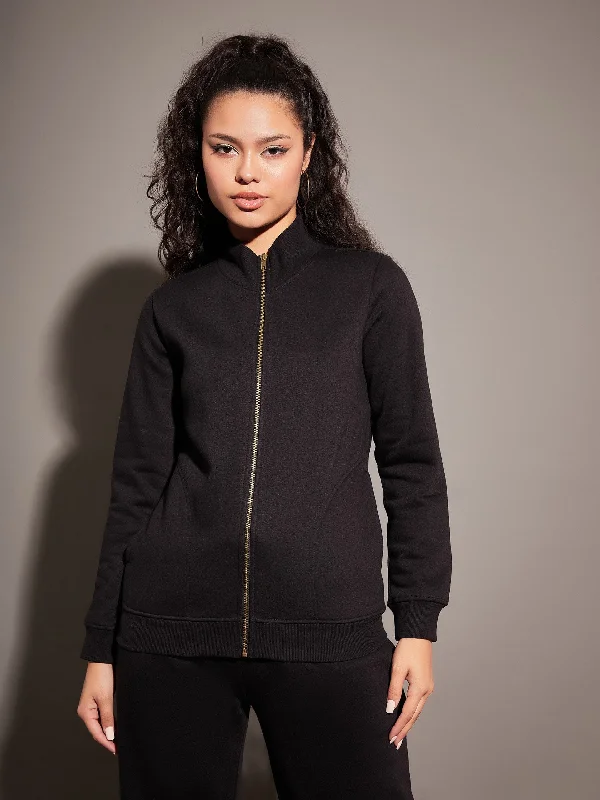 Lyush Women Black Fleece Zipper Jacket Lace Jacket Ribbed Jacket Sequined Jacket