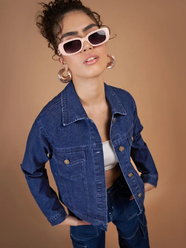Lyush Women Classic Blue Denim Regular Jacket Ribbed Jacket Pleated Jacket Ruffled Jacket Lyush Women Classic Blue Denim Regular Jacket Ribbed Jacket Pleated Jacket Ruffled Jacket