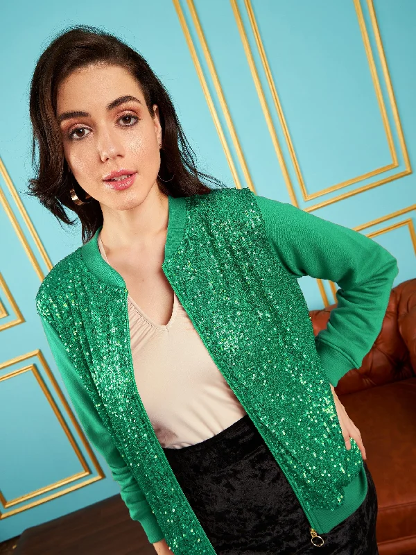 Lyush Women Green Sequin Jacket Striped Jacket Polka Dot Jacket Floral Jacket