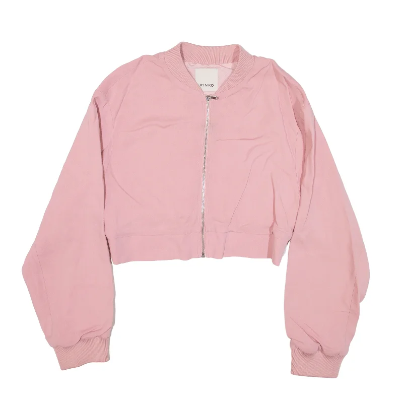 PINKO Cropped Bomber Jacket Pink Womens M Nylon Fabric Polyester Fabric Spandex Fabric