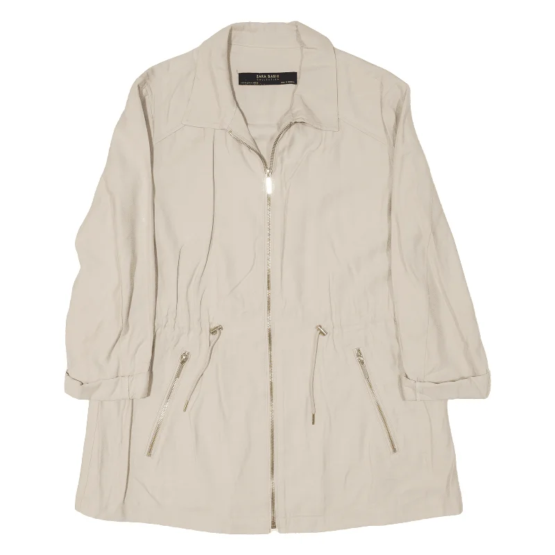 ZARA Basic Jacket Cream Womens M One-Shoulder Jacket Off-the-Shoulder Jacket Asymmetrical Jacket