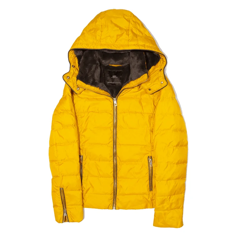 ZARA Basic Puffer Jacket Yellow Womens XS Welt Pockets Slit Pockets Flap Pockets