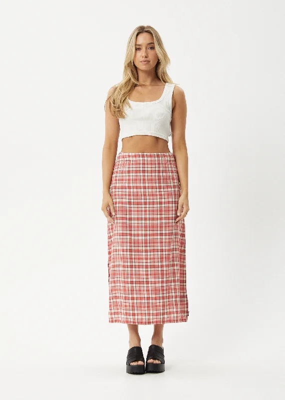 AFENDS Womens Check Out - Midi Skirt - Red Check corduroy skirt durable