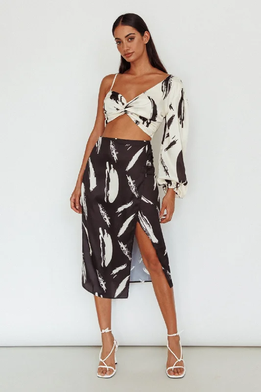 Amina Split Midi Skirt Printed Black mini skirt trendy