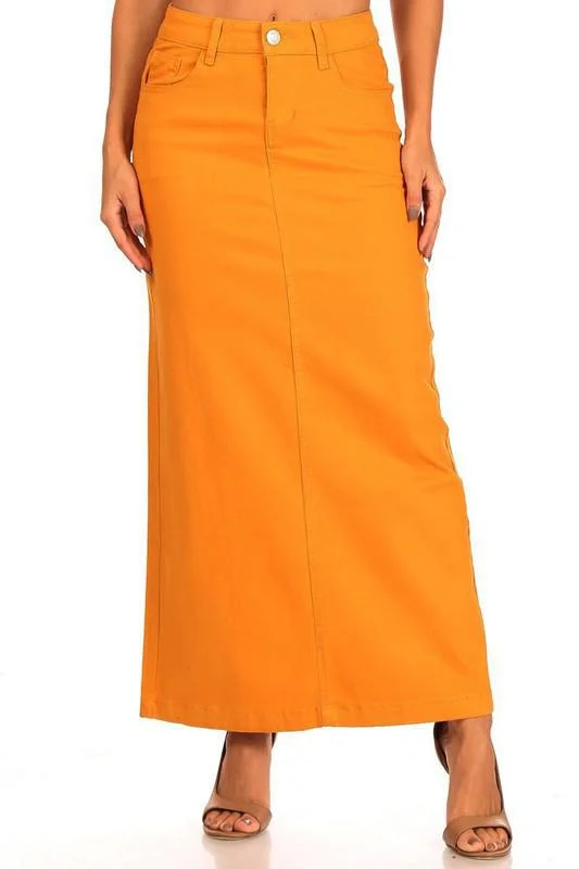 Ava Long Color Denim Skirt in Mustard (FINAL SALE) denim skirt trendy