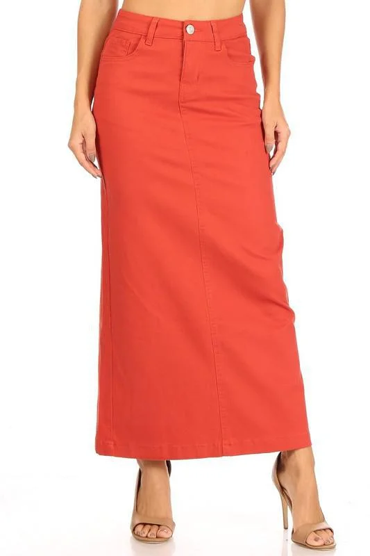 Ava Long Color Denim Skirt in Terra Cotta (FINAL SALE) high waist skirt