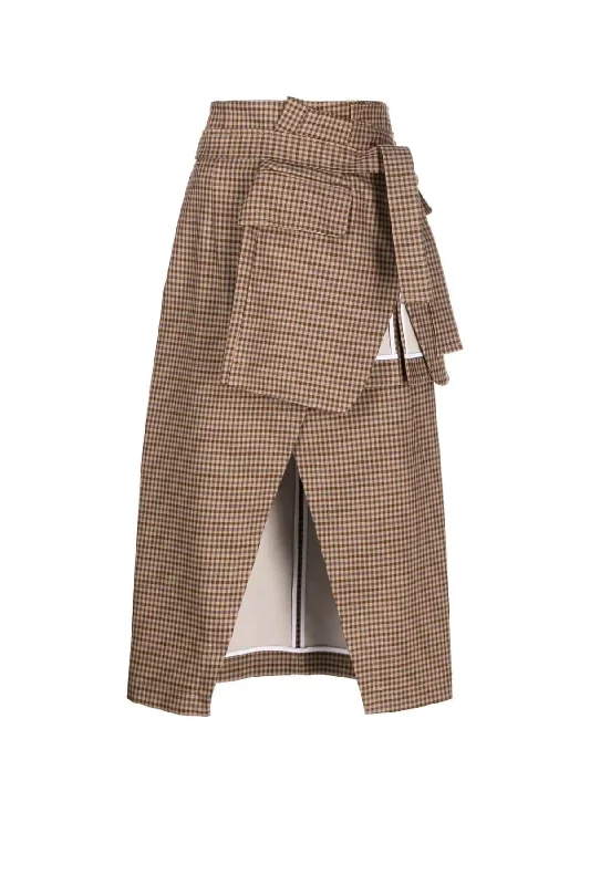 A.W.A.K.E. Mode Wrap Skirt - Beige Gingham patchwork skirt art