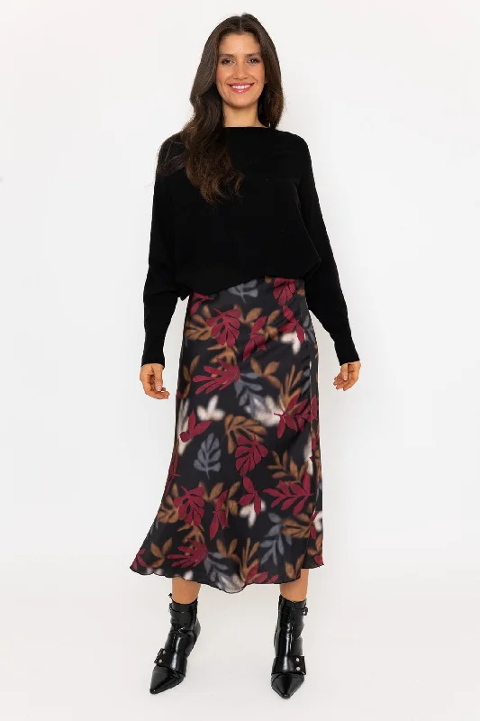 Black Printed Slip Midi Skirt leather skirt bold