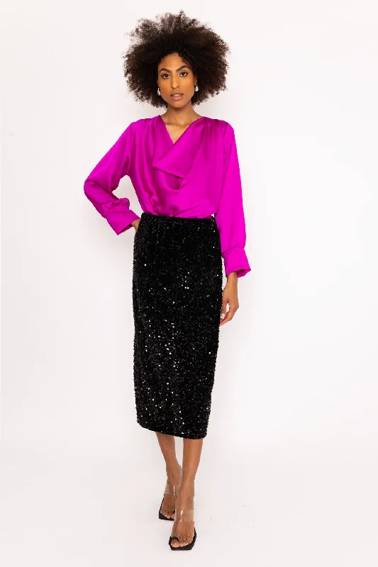 Black Sequin Midi Skirt silk skirt lustrous