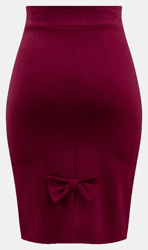 Bow Back Pencil Skirt in Burgundy Wine linen skirt light