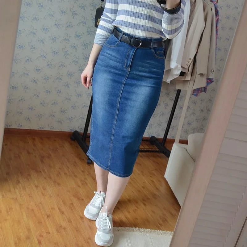 Classic Denim Skirt Women Long Jean Skirt High Waist Pencil Skirt summer skirt style