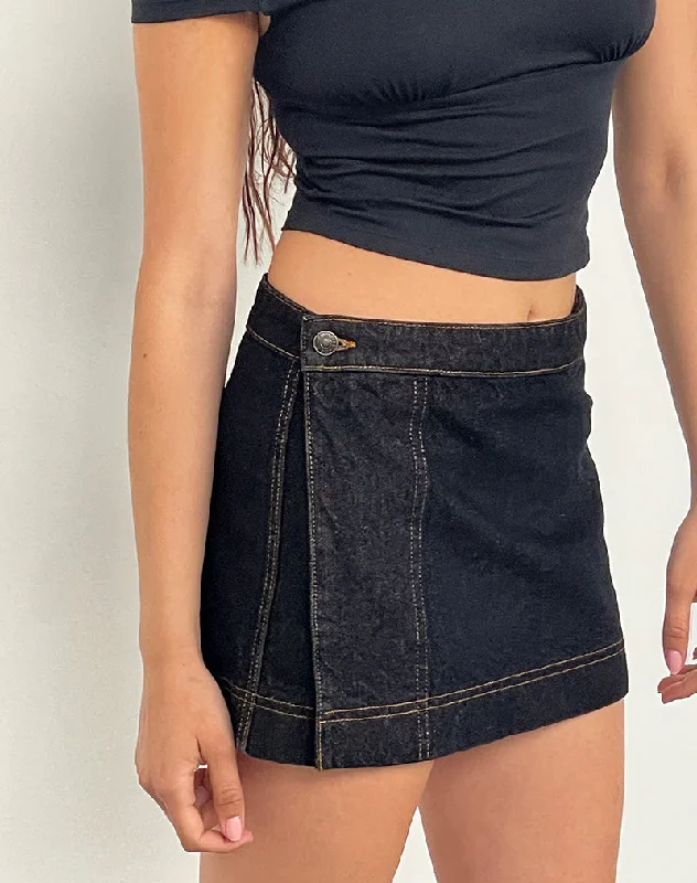 Denim Mini Wrap Skirt in Indigo leather skirt refined