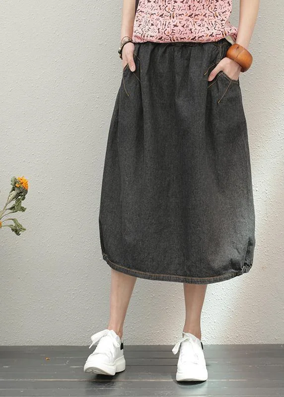 Elastic waist mid-length half-length denim skirt loose loose  wild A-line skirt corduroy skirt textured