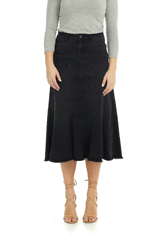 Esteez Midi A-Line Flared Denim Jean Skirt for Women 'Aspen' lace skirt feminine