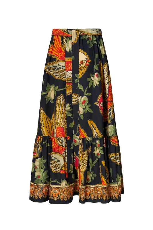 Etro Bird Print Maxi Skirt - Black wrap skirt elegant