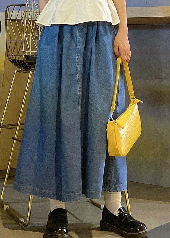 Fitted Blue High Waist Pockets Patchwork A Line Fall Denim Skirts velvet skirt luxury