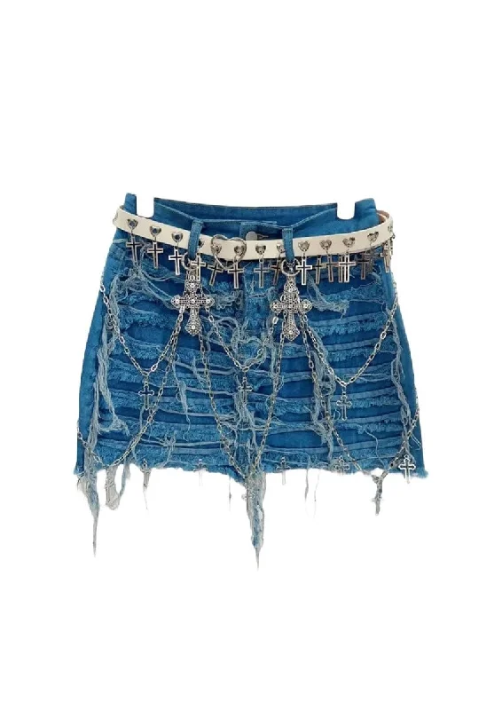 Harajuku Punk Denim Mini Skirt spandex blend skirt