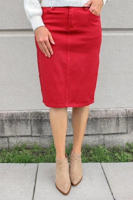 JDA Cherry Red Denim Skirt (FINAL SALE) pleated skirt texture