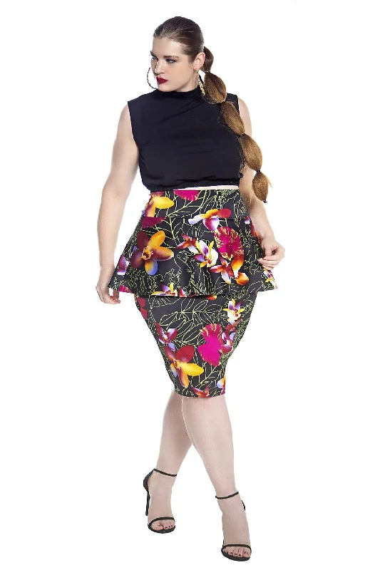 High Waist Peplum Floral Pencil Skirt- JIBRI chiffon skirt floaty