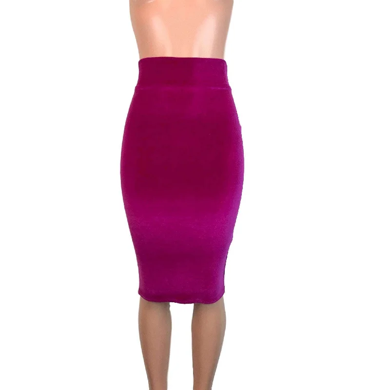 Long Pencil Skirt - Fuchsia Velvet silk skirt sleek