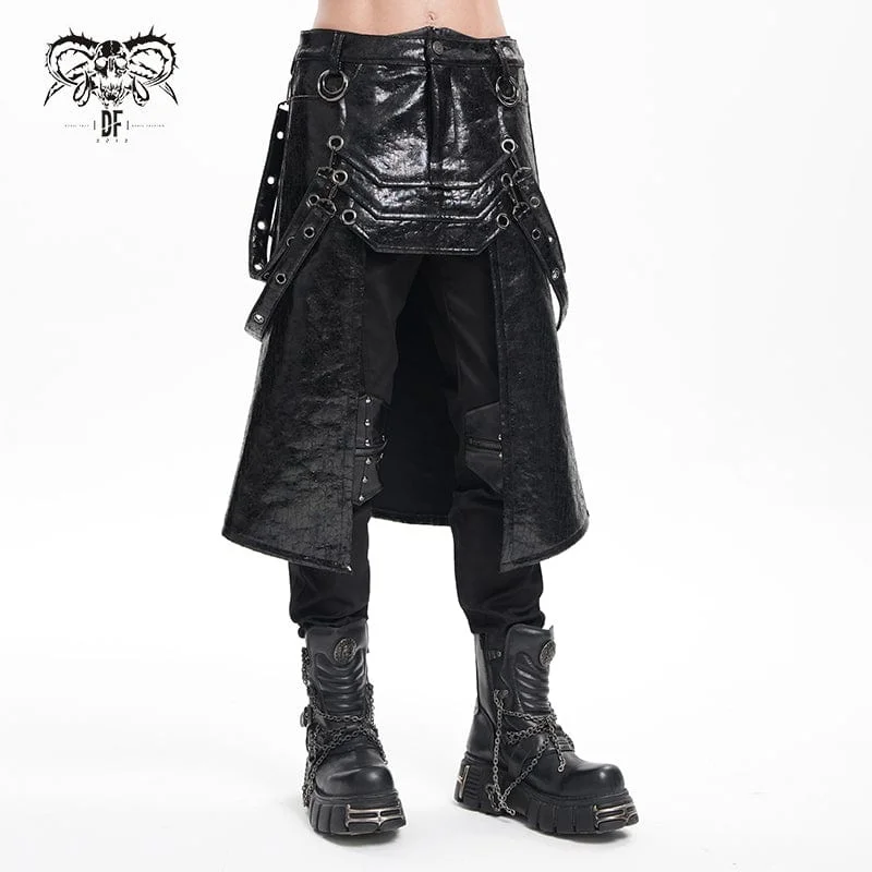 Men's Gothic Eyelets Strap Rings Skirt flowy skirt hem