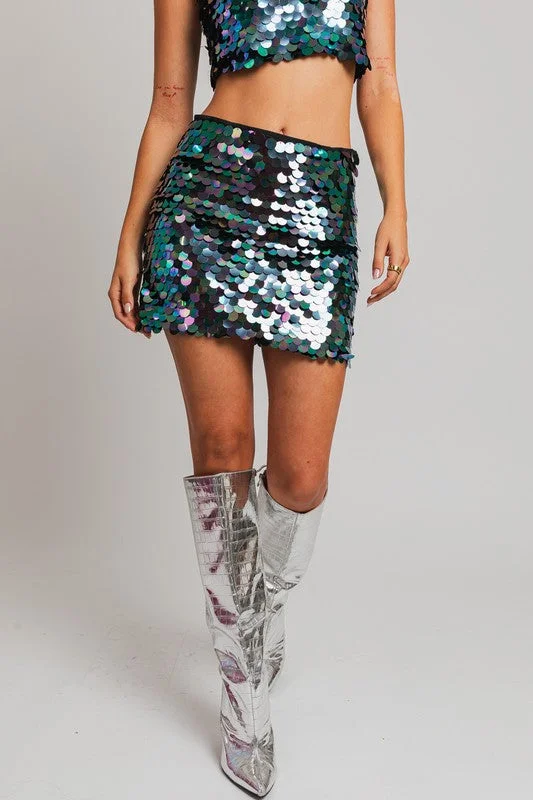 Mermaid To Dance Sequin Mini Skirt - Final Sale a-line skirt cut