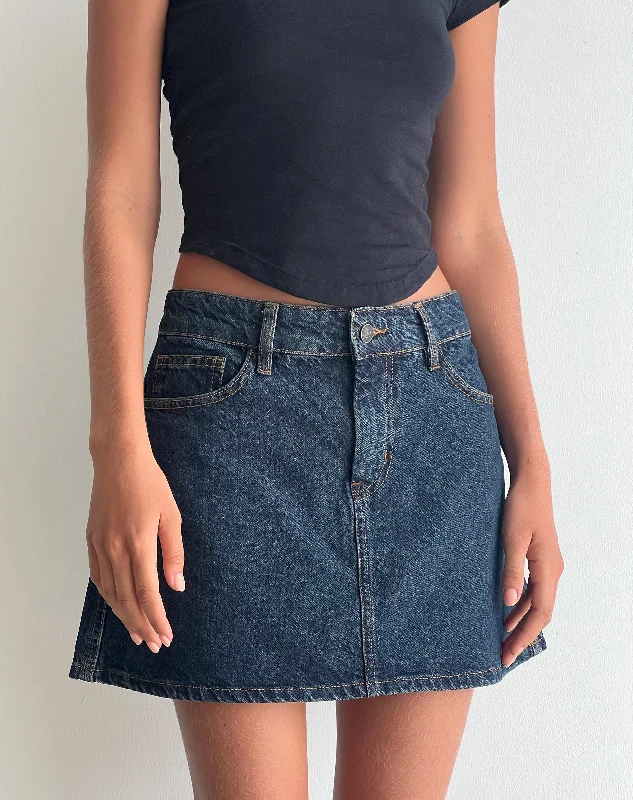 Mini A-Line Skirt in Denim Indigo linen skirt airy